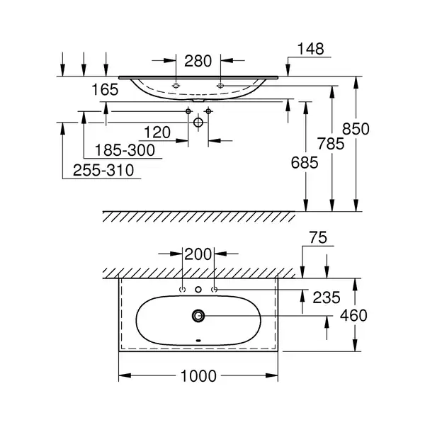 Раковина накладная на столешницу Grohe Essence 46 х 100 см (3956600H) фото 4 Aquada.com.ua