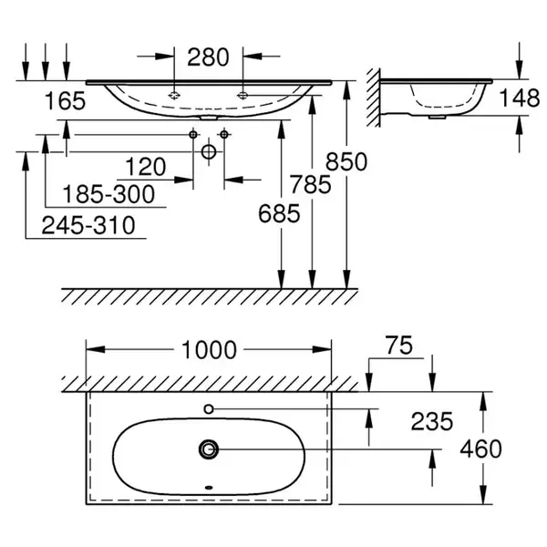 Умивальник накладний Grohe Essence 100х46 см, білий (3956600H)