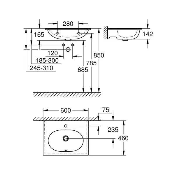 Умивальник накладний Grohe Essence 60х46 см, білий (3956800H)