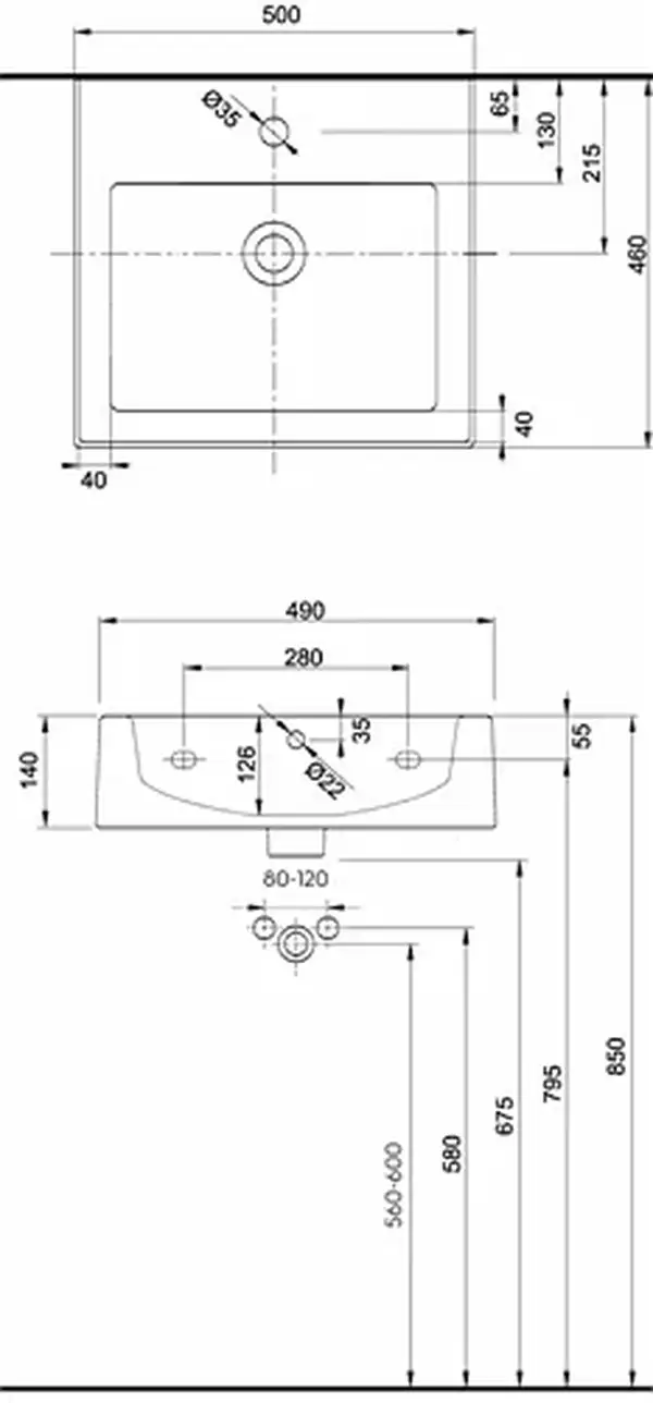 KOLO TWINS умывальник с прямоугольной раковиной с отверстием,с переливом 50*46 см (пол.) (L51150000) фото 2 Aquada.com.ua