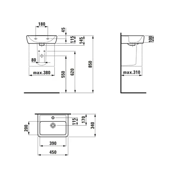 Маленькая (мини) раковина 45 х 34 см Laufen Pro (H8119510001041) фото 2 Aquada.com.ua