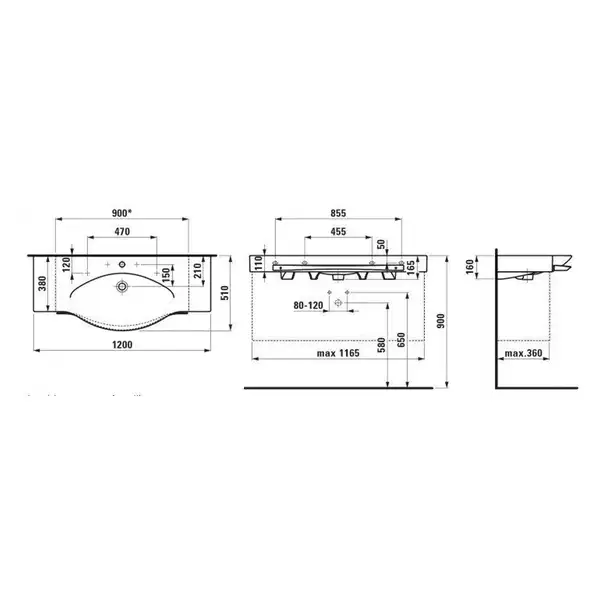 Раковина для мебели Laufen Palace 120 х 51 см (H8127040001041)