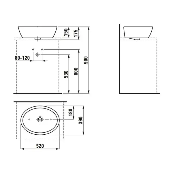 Раковина накладная на столешницу 52 х 39 см Laufen Pro (H8129640001091) фото 5 Aquada.com.ua