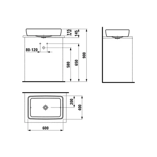 Раковина накладная на столешницу 60 х 40 см Laufen Pro S (H8169520001121) фото 5 Aquada.com.ua