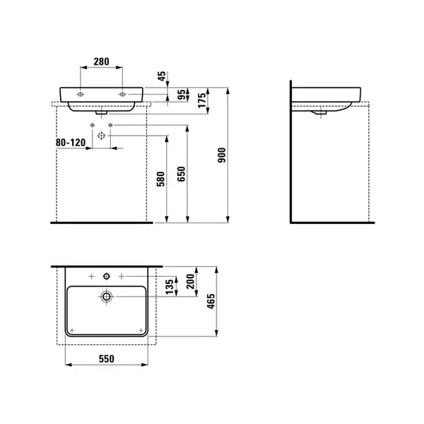 Раковина накладная на столешницу 55 х 46,5 см Laufen Pro S (H8169620001041) фото 5 Aquada.com.ua