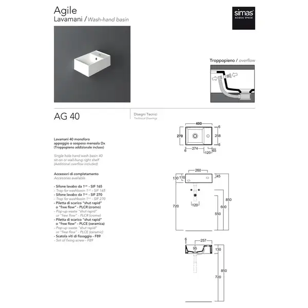 Simas Agile Раковина міні, білий глянець (AG40)