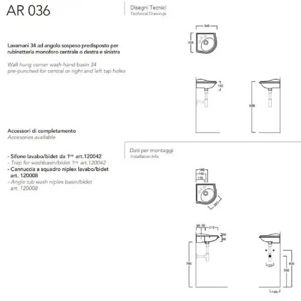 Pаковина угловая Simas Arcade 34х34 см (AR036) фото 3 Aquada.com.ua