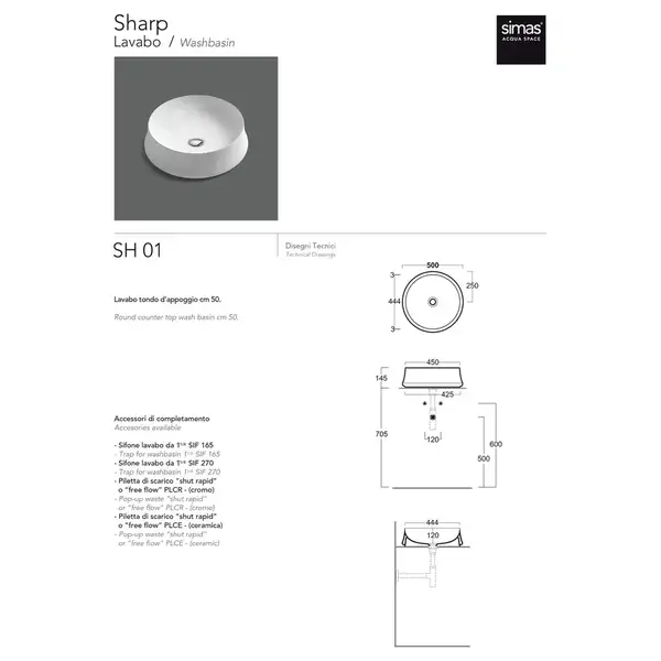 Раковина накладная на столешницу Simas Sharp Ø 50 см, чёрный матовый (SH01NM)