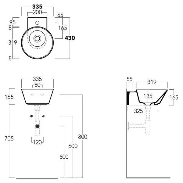 Раковина подвесная/накладная на столешницу Simas Wave 33,5 х 43 см, bianco (WA 05 bianco) фото 3 Aquada.com.ua
