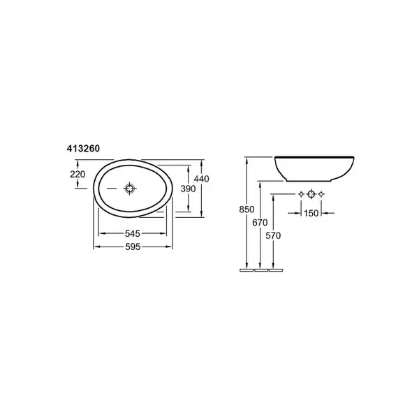 Раковина накладная на столешницу Villeroy & Boch Aveo 59,5х44 см (413260R1) фото 4 Aquada.com.ua