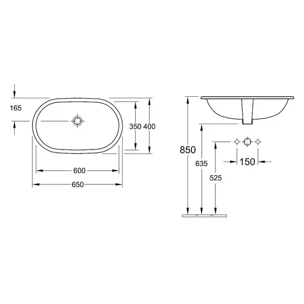 Раковина под столешницу Villeroy & Boch O.novo 60x35 см (41626001) фото 3 Aquada.com.ua