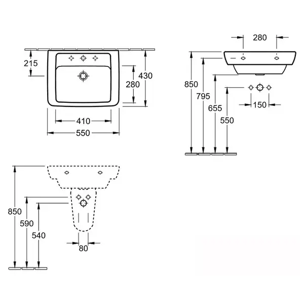 VILLEROY & BOCH VERITY DESIGN умывальник 55*43см, цетр.отвестие под смес.выбито, с переливом, цвет белый альпин (51035501) фото 2 Aquada.com.ua
