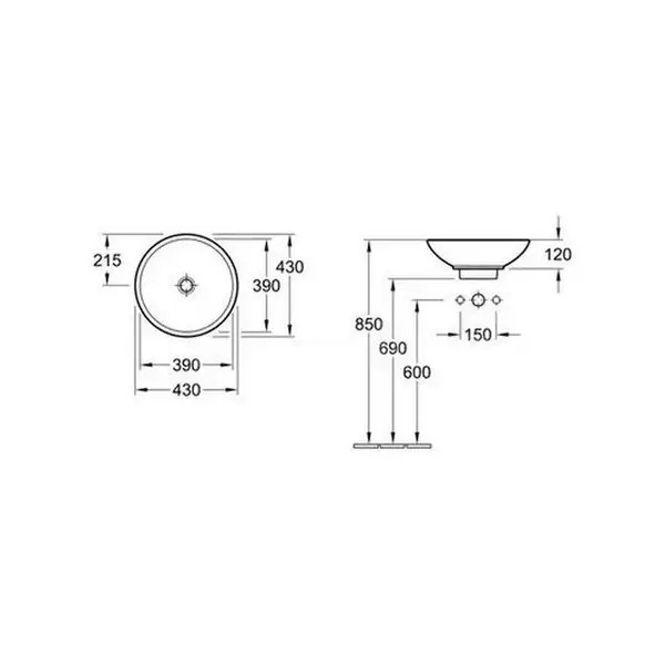Раковина накладная на столешницу Villeroy & Boch Loop & Friends d=43 см (без перелива) (514401R1) фото 3 Aquada.com.ua