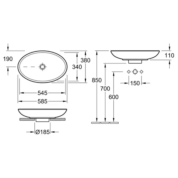 Раковина накладная на столешницу Villeroy & Boch Loop & Friends 585 х 380 мм (51510001) фото 2 Aquada.com.ua