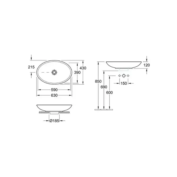 Раковина накладная на столешницу Villeroy & Boch Loop & Friends 630 x 430 мм (51511101) фото 3 Aquada.com.ua