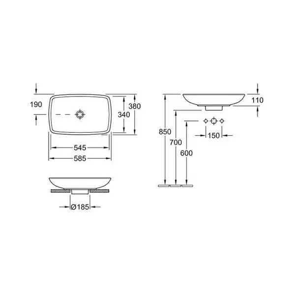 Раковина накладная на столешницу Villeroy & Boch Loop & Friends 58,5 x 38 см (515400R1) фото 3 Aquada.com.ua