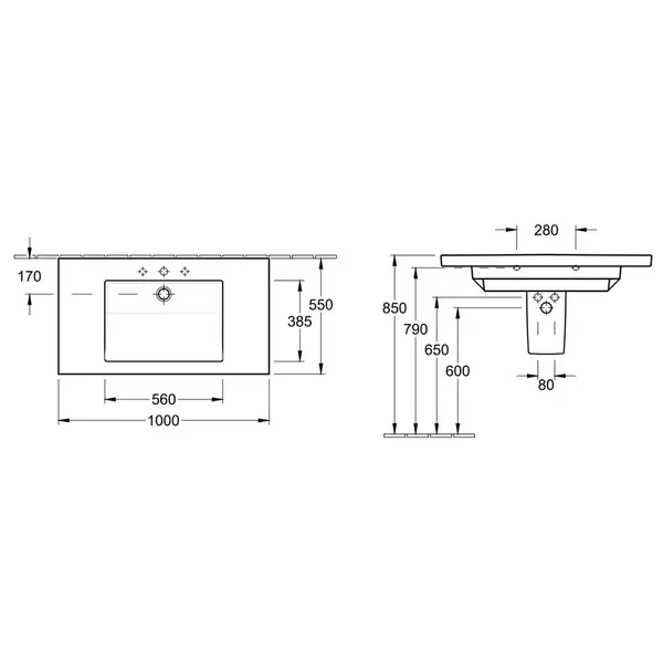 Pаковина для установки на тумбу Villeroy & Boch Metric Art 100х55 см (519511R1) фото 6 Aquada.com.ua