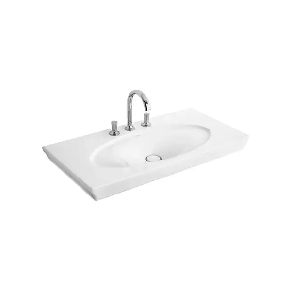 VILLEROY & BOCH LA BELLE умывальник 100*49см на 3 отв для тумбы А58410/20, 3 отверстия выбиты, белый альпин CeramicPlus (6124A1R1) фото 1 Aquada.com.ua