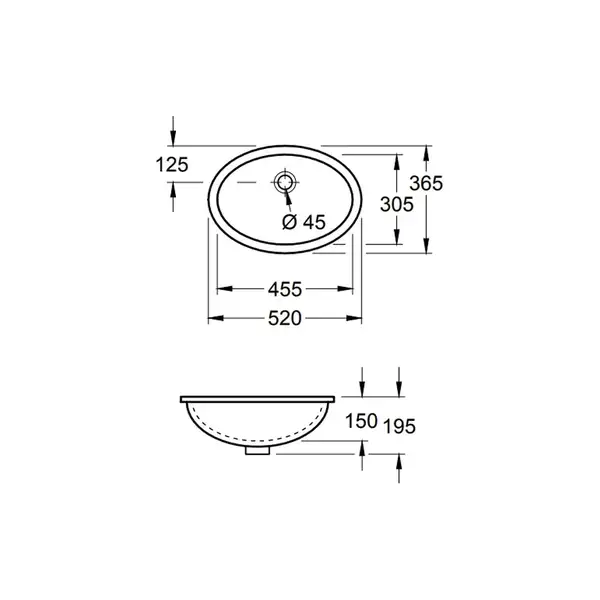 Раковина встраиваемая под столешницу Villeroy & Boch Evana 455 х 305 мм (61474601) фото 2 Aquada.com.ua