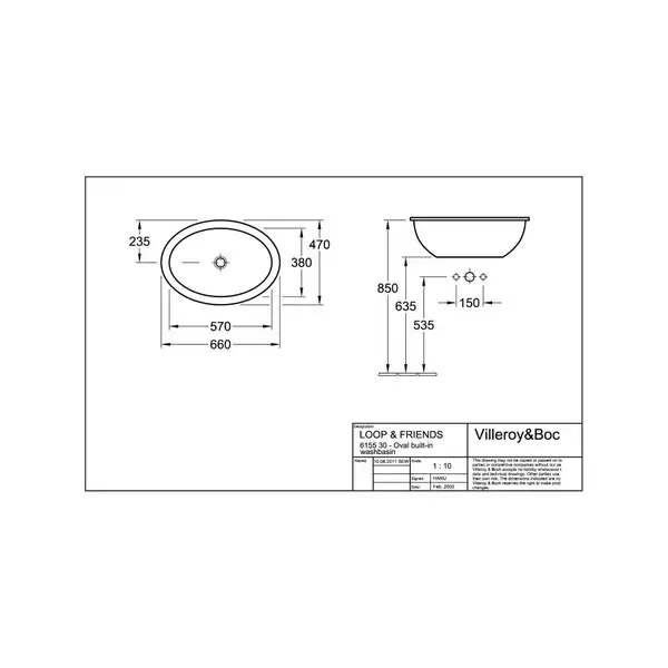 VILLEROY & BOCH Раковина встраиваемая в столешницу Villeroy&Boch Loop & Friends 660 х 470 мм (615530R1) фото 4 Aquada.com.ua