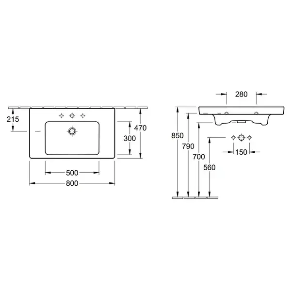 Раковина для мебели Villeroy & Boch Subway 2.0 800 x 470 мм (71758001) фото 6 Aquada.com.ua