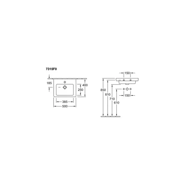 Раковина для утановки на тумбу Villeroy & Boch Subway 2.0 50х40 см (7315F001) фото 3 Aquada.com.ua