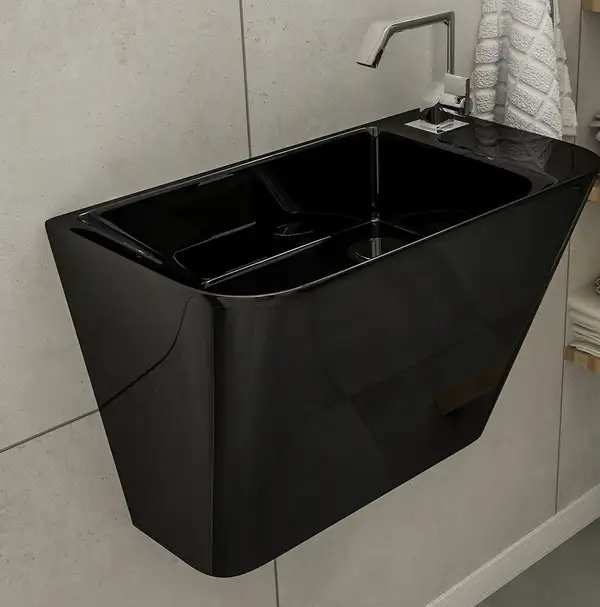 VOLLE TEO black умывальник 50*28*35см моноблок подвесной (13-88-601black) фото 3 Aquada.com.ua