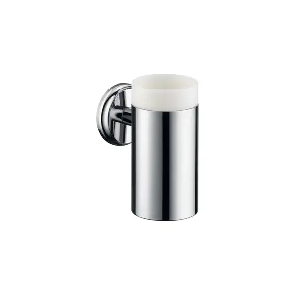 Стакан для зубных щеток с держателем Hansgrohe Logis Classic (цвет - хром, керамика белая) (41618000) фото 1 Aquada.com.ua