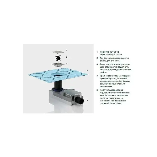 Трап для душа Geberit Uniflex высота пола от 65 мм, d40мм (154.052.00.1) фото 2 Aquada.com.ua