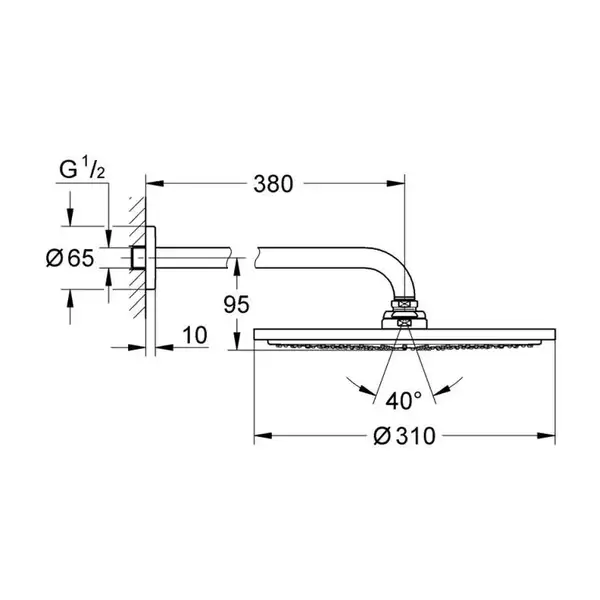 GROHE Набір з кронштейном 380 мм верхнього душу Rainshower Cosmopolitan 310  (26056000) фото 2 Aquada.com.ua
