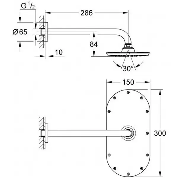 Верхній душ з кронштейном Grohe Rainshower Veris 300 (26068000)