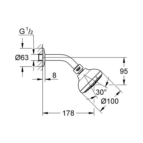 Набір верхнього душу, 3 режими струмені Grohe New Tempesta 100 (26088001)