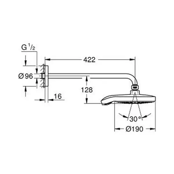 Верхній душ Grohe Power &amp; Soul Cosmopolitan 190 з душовим кронштейном, хром (26172000)