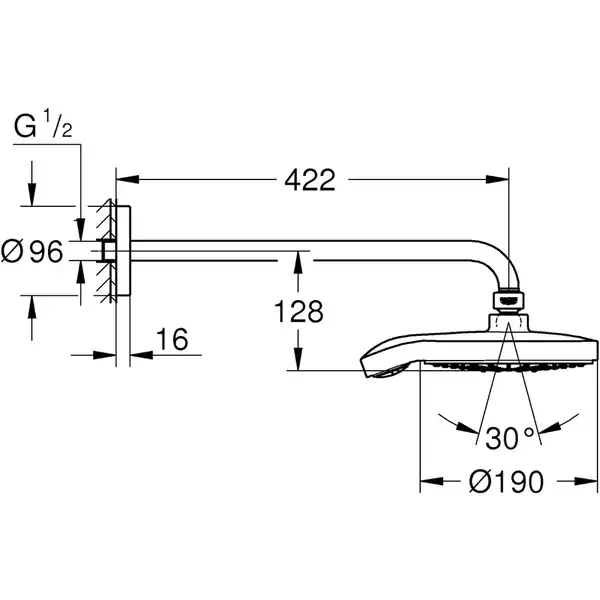 Верхній душ та душовий кронштейн 422 мм (білий) Grohe Power&Soul Cosmopolitan 190 (26172LS0)