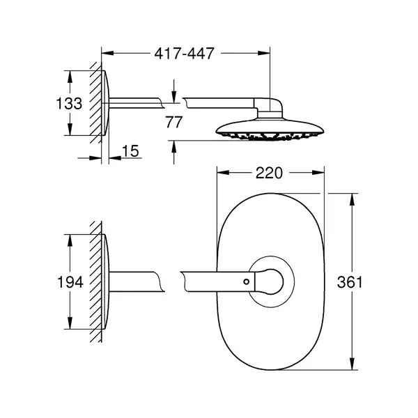 GROHE Набір 450 мм верхнього душу, 1 режим струменю Rainshower 360 Mono  (26450000) фото 2 Aquada.com.ua