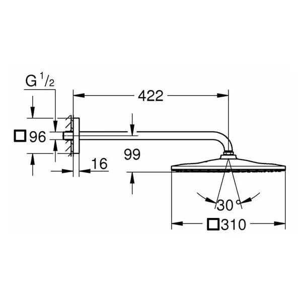 Верхній душ з настінним кронштейном Grohe Rainshower Mono (26563000)