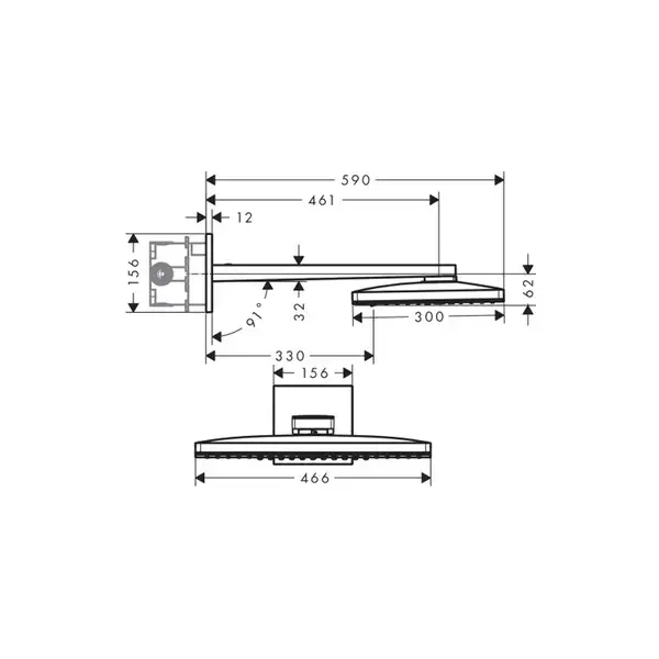 Верхний душ Hansgrohe Rainmaker Select 460 3jet9 (цвет - хром/чёрный) (24007600) фото 3 Aquada.com.ua