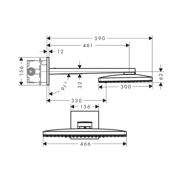 Верхній душ, Hansgrohe Rainmaker Select, 46,6х30,0 чорний / хром (24007600)
