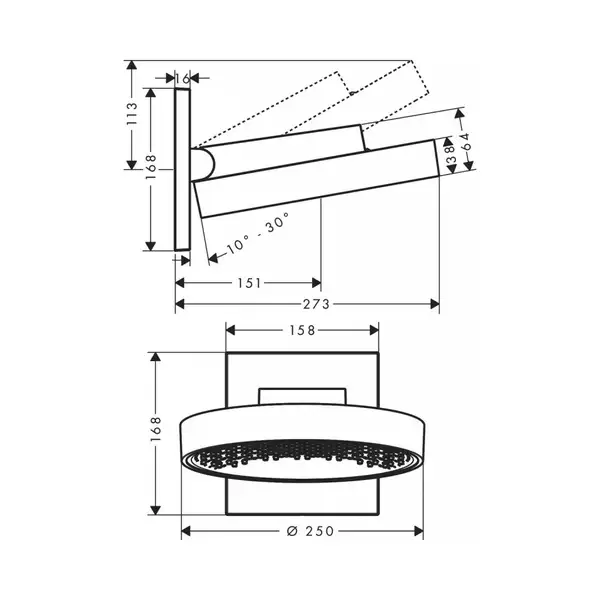 Верхній душ Hansgrohe Rainfinity 250 1jet з власником, хром (26226000)