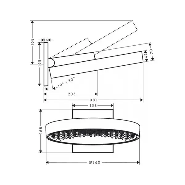 Верхний душ Ø 360 мм Hansgrohe Rainfinity, 1 тип струи (цвет - чёрный матовый хром) (26230340)
