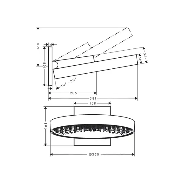 Верхний душ Ø 360 мм Hansgrohe Rainfinity, 1 тип струи (цвет - чёрный матовый) (26230670) фото 2 Aquada.com.ua