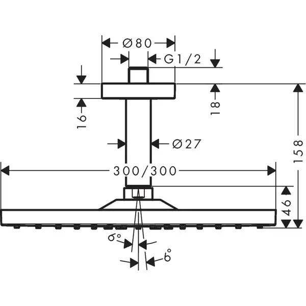 Верхній душ Hansgrohe Raindance Select E 300 1jet Air з стельовим утримувачем, Brushed Black (26250340)