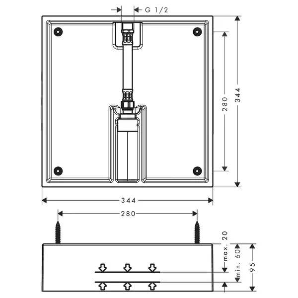 Скрытая часть для верхнего душа 400/400 1jet Raindance E Hansgrohe (26254180) фото 2 Aquada.com.ua