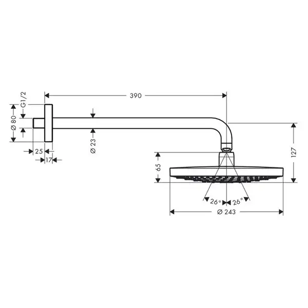 Верхний душ с держателем Hansgrohe Raindance Select S 2jet Ø 240 мм (цвет - хром) (26466000) фото 2 Aquada.com.ua