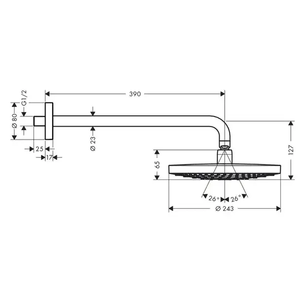 Верхний душ с держателем Hansgrohe Raindance Select S 2jet Ø 240 мм (цвет - хром/белый) (26466400) фото 2 Aquada.com.ua