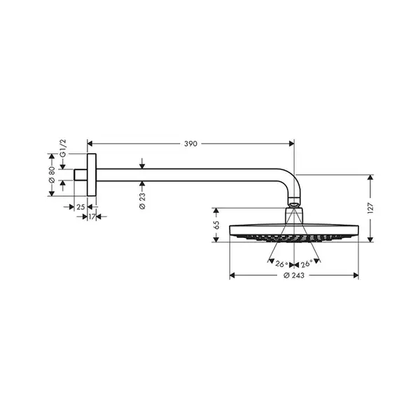 Верхний душ с держателем Hansgrohe Raindance Select S Ø 240 мм (цвет - хром/белый), EcoSmart 9 л/мин (26470400) фото 2 Aquada.com.ua