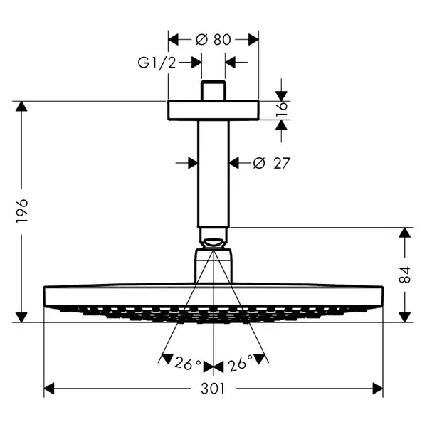 Верхній душ Hansgrohe Raindance Select S 300 2jet, хром (27337000)