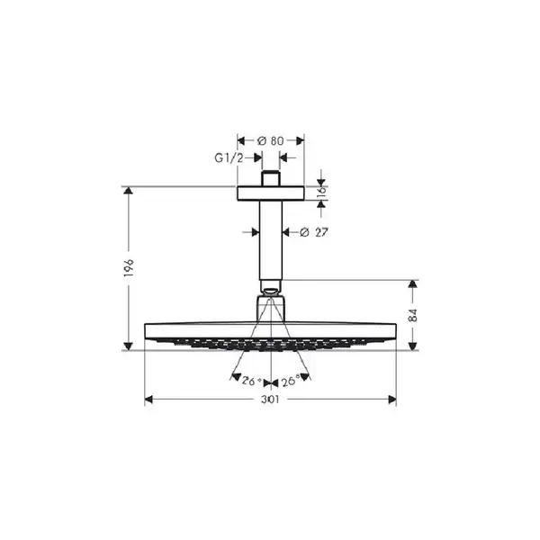 Верхний душ Hansgrohe Raindance Select S 300 2jet Ø 300 мм (цвет - хром/белый) (27337400) фото 3 Aquada.com.ua