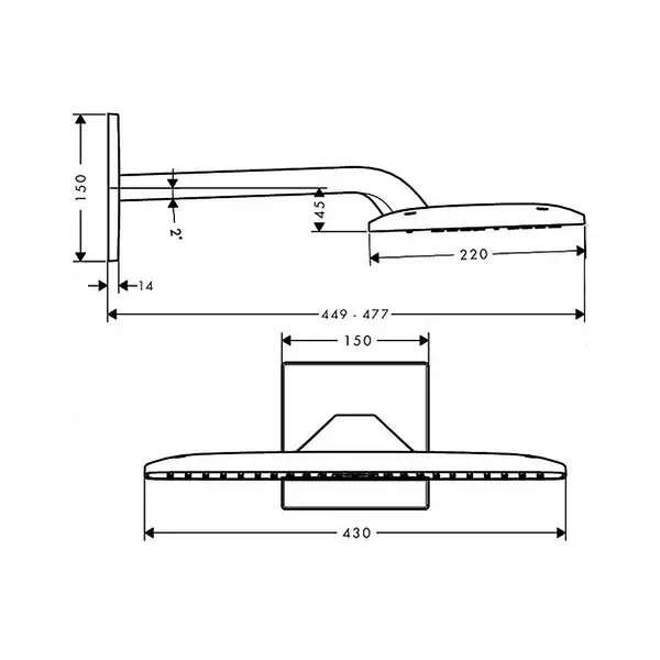 Верхний душ с держателем 385мм, Hansgrohe Raindance E 430х220 мм (27372000) фото 2 Aquada.com.ua