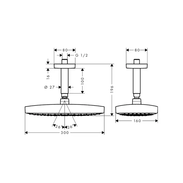 Верхний душ Hansgrohe Raindance Select E 300 2jet (цвет - хром) (27384000) фото 5 Aquada.com.ua
